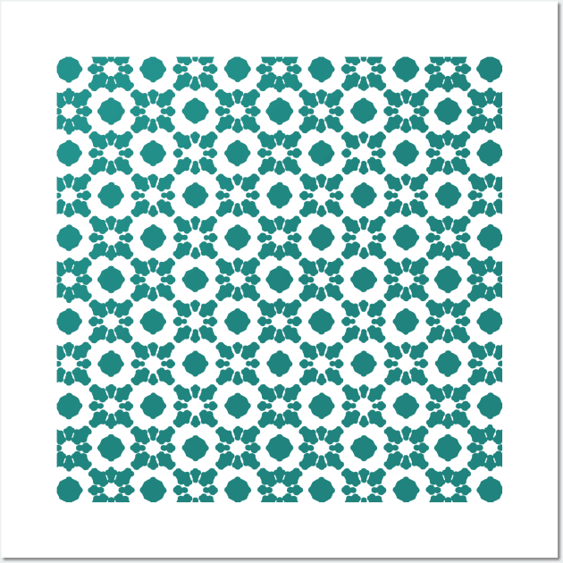 Teal Ornamental Flower Pattern Wall Art by Jared S Davies